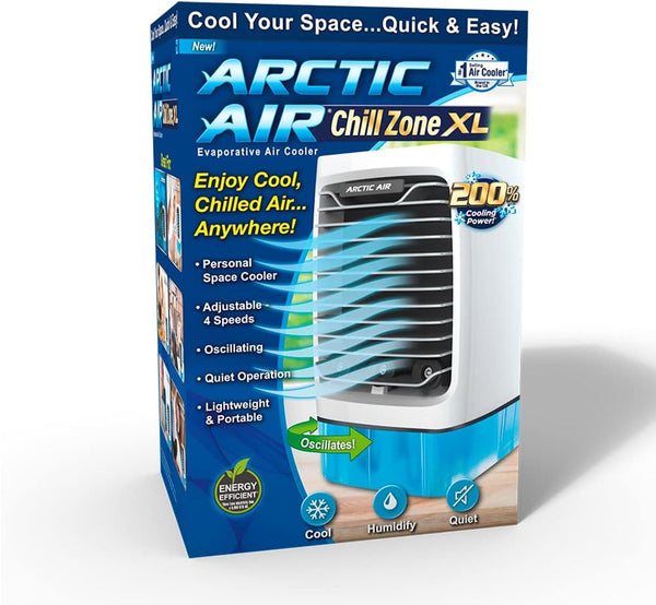 Chill Zone XL Evaporative Cooler with Oscillating Fan, Auto-Off Timer, Portable Fan with 4 Adjustable Speeds, 16-Hour Cooling Fan for Bedroom, Living Room, Office & More,White