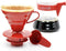 Pour over Coffee Starter Set Coffee Dripper Set Dripper, Glass Server, Scoop and Filters Size 02, Red