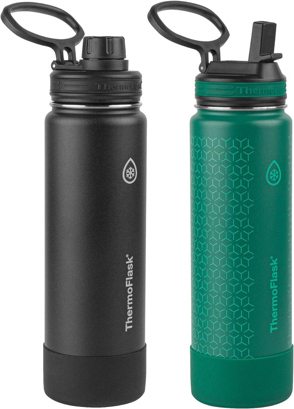 24 Oz Double Wall Vacuum Insulated Stainless Steel 2-Pack of Water Bottles, Black/Malachite