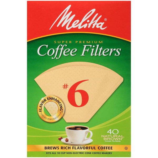 #6 Cone Coffee Filters, Unbleached Natural Brown, 40 Count (Pack of 12) 480 Total Filters Count - Packaging May Vary