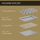 10-Piece Nonstick Bakeware Set, Includes Baking Sheet, Cookie Sheet, Cake Pans, Muffin Pan, and More, Dishwasher Safe, Silver