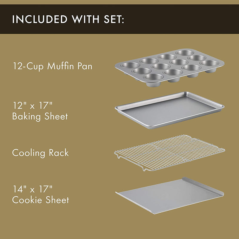 10-Piece Nonstick Bakeware Set, Includes Baking Sheet, Cookie Sheet, Cake Pans, Muffin Pan, and More, Dishwasher Safe, Silver