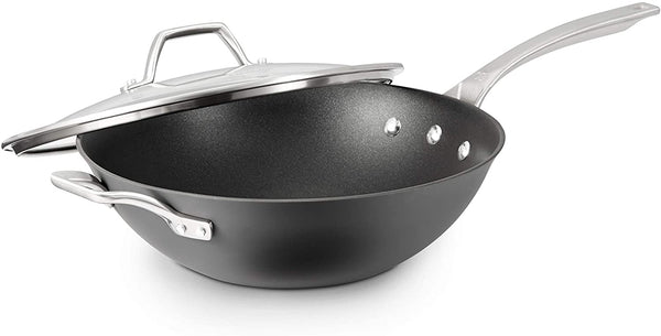 Signature Hard-Anodized Nonstick 12-Inch Flat Bottom Wok with Cover