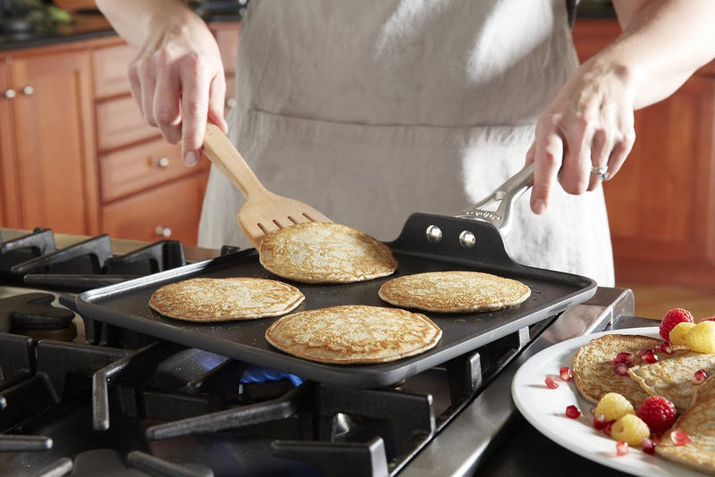 Contemporary Hard-Anodized Aluminum Nonstick Cookware, Square Griddle Pan, 11-Inch, Black