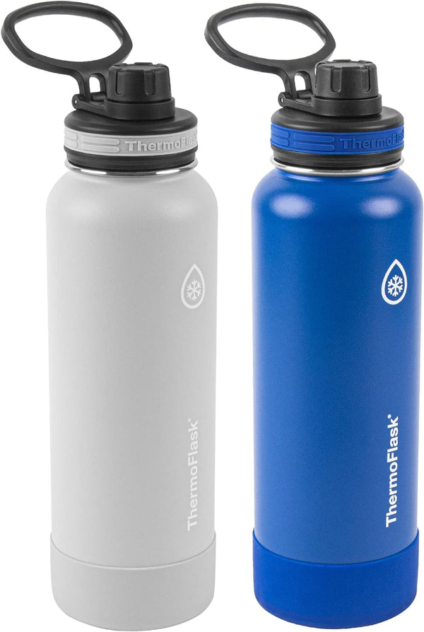 40 Oz Double Wall Vacuum Insulated Stainless Steel 2-Pack of Water Bottles, Ice Grey/Azure