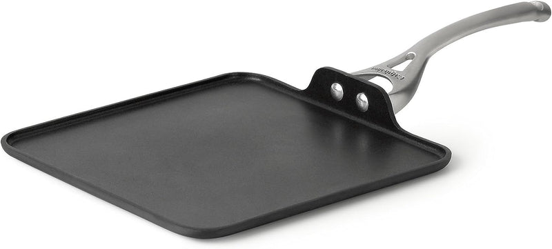 Contemporary Hard-Anodized Aluminum Nonstick Cookware, Square Griddle Pan, 11-Inch, Black