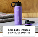 40 Oz Double Wall Vacuum Insulated Stainless Steel Water Bottle with Spout and Straw Lids, White