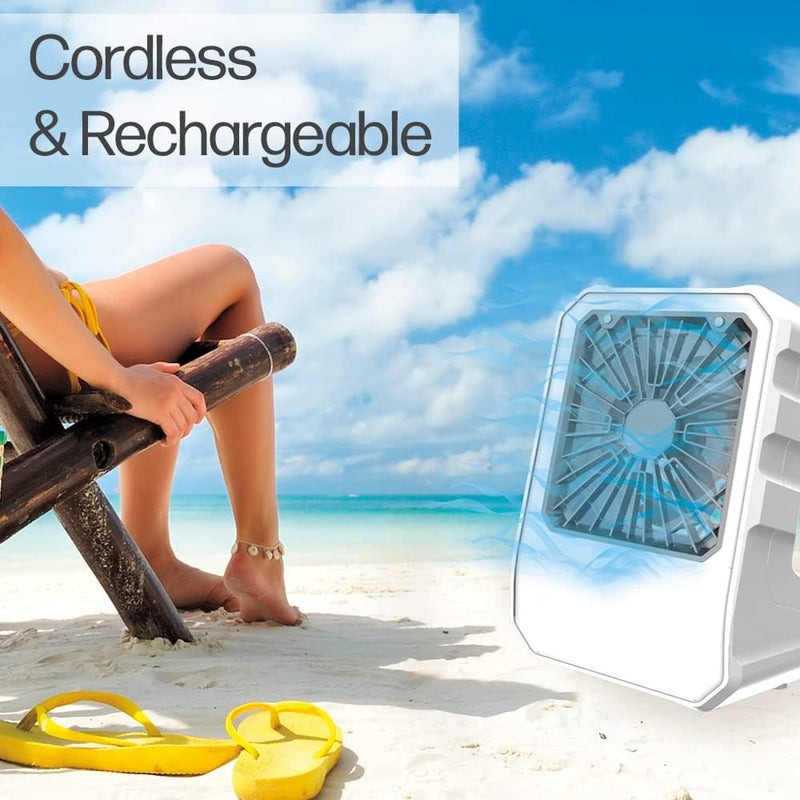 Outdoor Evaporative Cooler, Portable & Ultra-Quiet Air Cooler with 4 Fan Speeds, USB Rechargeable, 6-Hour Battery Life, Great for the Beach, Pool, Deck, Garden & More,White