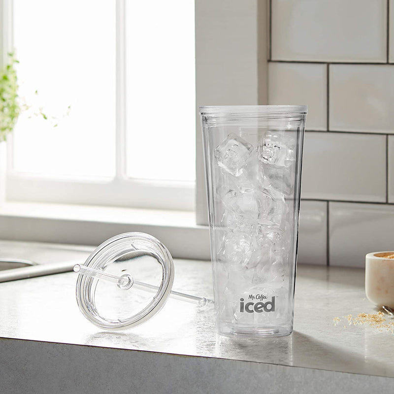 Iced Coffee Tumbler, 22 Oz., with Lid and Straw, Clear