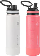 24 Oz Double Wall Vacuum Insulated Stainless Steel 2-Pack of Water Bottles, White/Coral