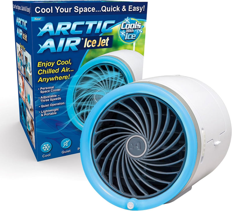 Ice Jet Personal Air Cooler, 3-Speed Room Cooler with Reusable Ice Packs, Portable Cooler with Multi-Directional Vent & 7 LED Lights, Whisper-Quiet Air Cooler for Room