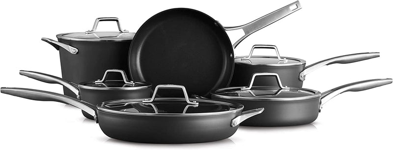 Premier Hard-Anodized Nonstick Cookware, 11-Piece Pots and Pans Set, Dishwasher and Oven Safe, with Mineralshield Nonstick Technology, Durable and Versatile Kitchen Cookware