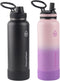 40Oz Stainless Steel Insulated Water Bottles with Straw and Spout Lids, 2-Pack, Black/Rose Purple