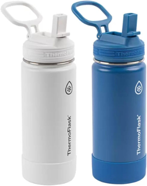 Set of 2 16 Oz Stainless Steel Bottles (White/Blue)