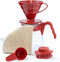 Pour over Coffee Starter Set Coffee Dripper Set Dripper, Glass Server, Scoop and Filters Size 02, Red