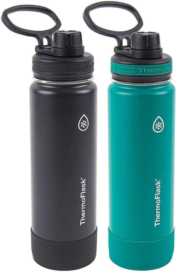 24Oz Stainless Steel Insulated Water Bottles, 2-Pack (Black and Green)