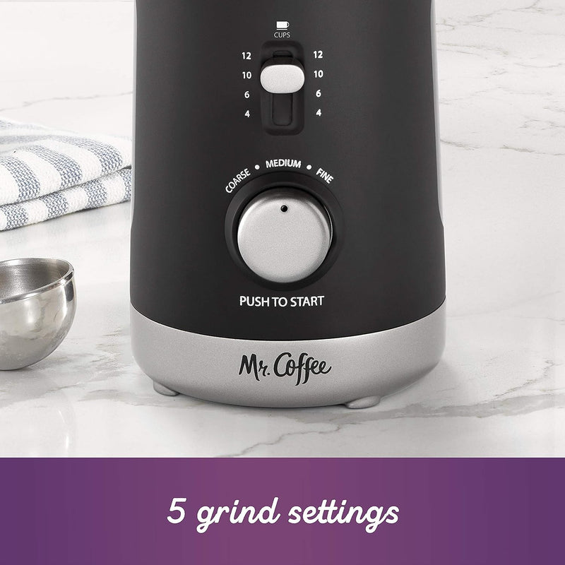 Automatic Coffee Grinder with 5 Presets, 12 Cup Capacity, Black – Ideal for Home Use and Espresso Lovers