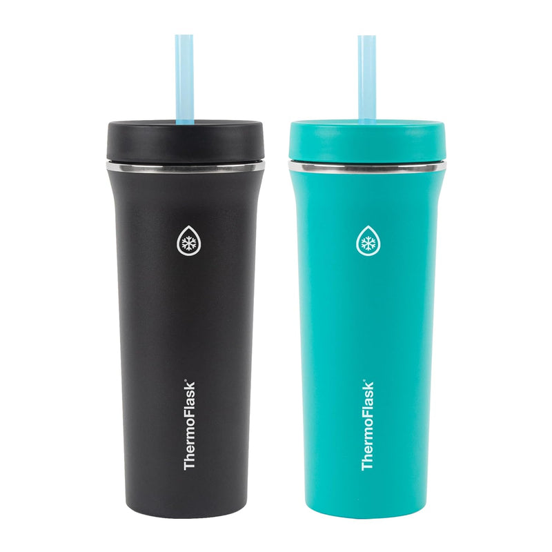 32Oz Insulated Standard Straw Tumbler, 2-Pack, Black/Teal Green