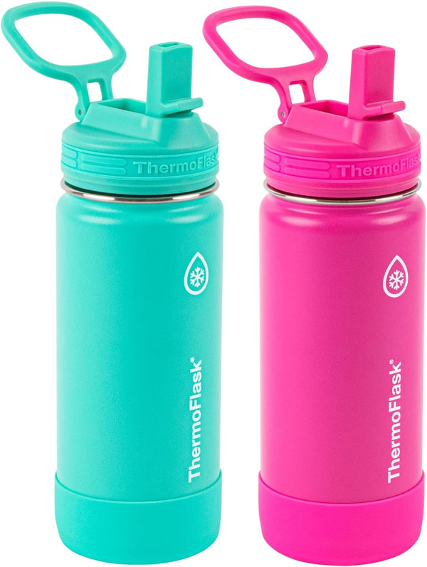 16 Oz Double Wall Vacuum Insulated Stainless Steel 2-Pack of Water Bottles, Aquamarine/Storm Pink