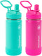 16 Oz Double Wall Vacuum Insulated Stainless Steel 2-Pack of Water Bottles, Aquamarine/Storm Pink