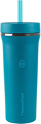 Premium Quality Double Wall Insulated Stainless Steel Tumbler with Handle and Straw Lid, 32 Ounce, 2-Pack, Crystal Teal/Circular Grey