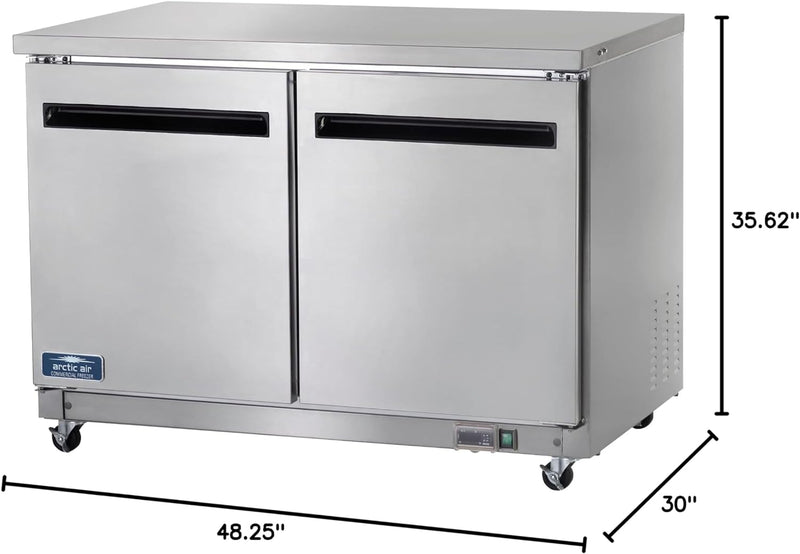 AUC48R 48" Undercounter Worktop Refrigerator - 12 Cubic Feet, 2 Section, 2 Doors, Stainless Steel, 115V