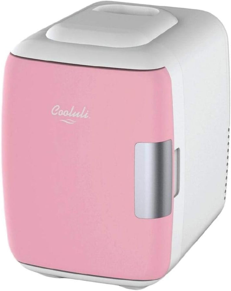 Mini Fridge for Bedroom - Car, Office Desk & Dorm Room - Portable 4L/6 Can Electric Plug in Cooler & Warmer for Food, Drinks, Skincare Beauty & Makeup - 12V AC/DC & Exclusive USB Option, Pink