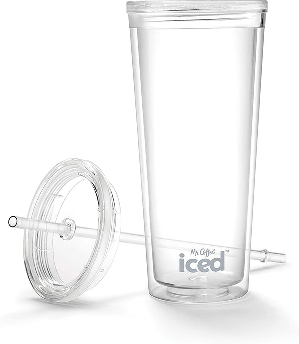 Iced Coffee Tumbler, 22 Oz., with Lid and Straw, Clear